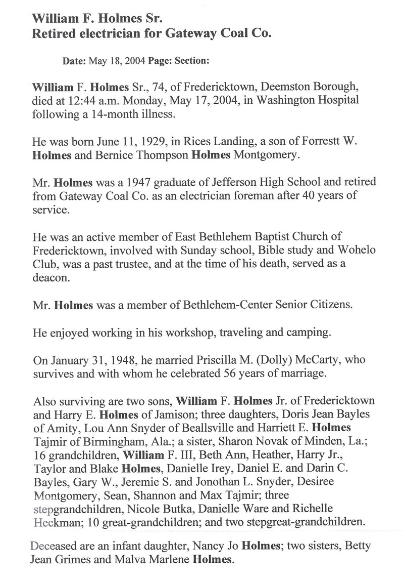 William F. Holmes Sr. obit